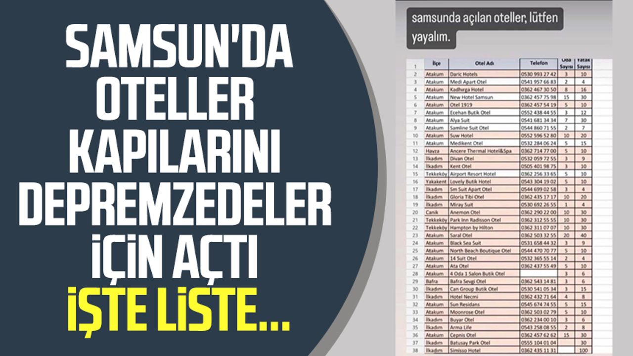 Samsun'da oteller kapılarını depremzedeler için açtı. İşte liste...