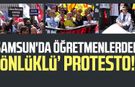 İbrahim Oktugan'ın öldürülmesi öğretmenleri ayaklandırdı! Samsun'da öğretmenlerden önlüklü protesto