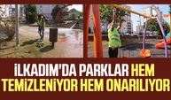 İlkadım'da parklar hem temizleniyor hem onarılıyor