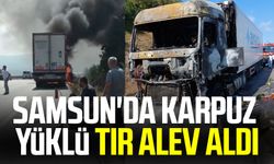 Samsun Haber | Samsun'da karpuz yüklü tır alev aldı