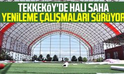 Tekkeköy'de halı saha yenileme çalışmaları sürüyor