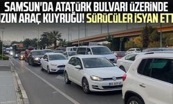 Samsun'da Atatürk Bulvarı üzerinde uzun araç kuyruğu! Sürücüler isyan etti