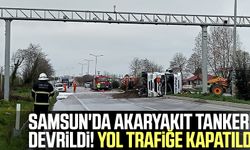 Samsun'da akaryakıt tankeri devrildi! Yola trafiğe kapatıldı
