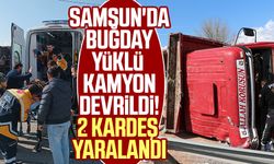 Samsun'da buğday yüklü kamyon devrildi! 2 kardeş yaralandı