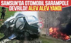 Samsun'da otomobil şarampole devrildi! Alev alev yandı