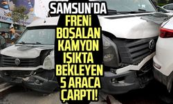 Samsun'da freni boşalan kamyon ışıkta bekleyen 5 araca çarptı!