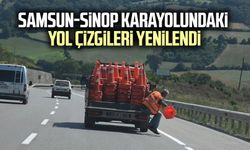 Samsun-Sinop karayolundaki yol çizgileri yenilendi