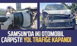 Samsun'da iki otomobil çarpıştı! Yol trafiğe kapandı