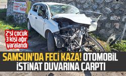 Samsun'da feci kaza! Otomobil istinat duvarına çarptı