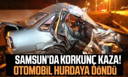 Samsun'da korkunç kaza! Otomobil hurdaya döndü