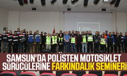 Samsun'da polisten motosiklet sürücülerine farkındalık semineri