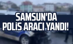 Samsun Çarşamba'da polis aracı yandı!