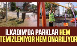 İlkadım'da parklar hem temizleniyor hem onarılıyor