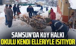 Samsun'da köy halkı okulu kendi elleriyle ısıtıyor