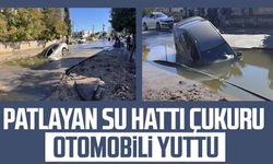 Patlayan su hattı çukuru otomobili yuttu