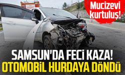 Samsun'da feci kaza! Otomobil hurdaya döndü