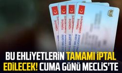 Bu ehliyetlerin tamamı iptal edilecek! Cuma günü Meclis'te