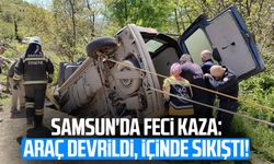 Samsun'da feci kaza: Araç devrildi, içinde sıkıştı!