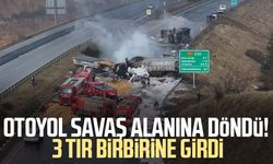 Otoyol savaş alanına döndü! 3 tır birbirine girdi