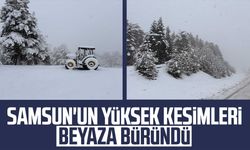 Samsun Alaçam'da yüksek kesimler beyaza büründü