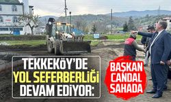 Tekkeköy’de yol seferberliği devam ediyor