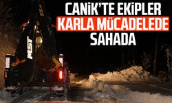 Canik’te ekipler karla mücadelede sahada