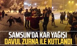 Samsun'da kar yağışı davul zurna ile kutlandı