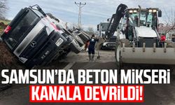 Samsun’da beton mikseri kanala devrildi!