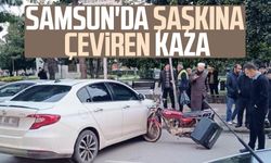 Samsun'da şaşkına çeviren kaza: Motosiklet otomobile saplandı