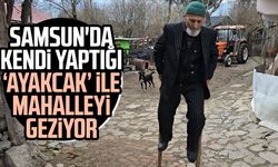 Samsun'da kendi yaptığı 'ayakcak' ile mahalleyi geziyor