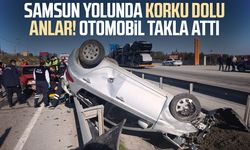 Samsun yolunda korku dolu anlar! Otomobil takla attı