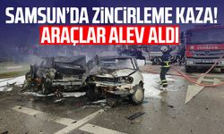 Samsun’da feci kaza!  Araçlar alev aldı!