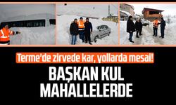 Terme'de zirvede kar, yollarda mesai! Başkan Şenol Kul mahallelerde