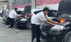 Samsun'da faciayı genç önledi! Alev alan araca böyle müdahale etti