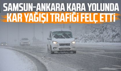 Samsun-Ankara kara yolunda kar yağışı trafiği felç etti