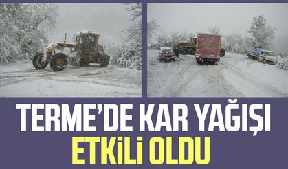 Terme'de kar yağışı etkili oldu