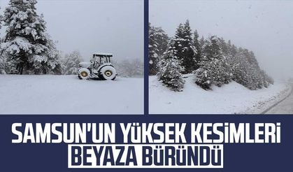 Samsun Alaçam'da yüksek kesimler beyaza büründü