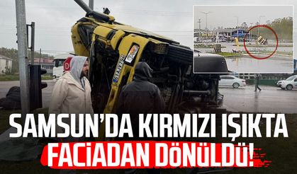 Samsun’da demir yüklü tır devrildi! O anlar kamerada