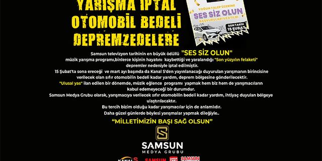 'Ses Siz Olun' yarışması iptal edildi! Otomobil bedeli depremzedelere ulaştırılacak