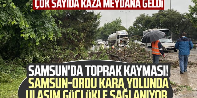 Samsun'da toprak kayması! Samsun-Ordu kara yolunda ulaşım güçlükle sağlanıyor