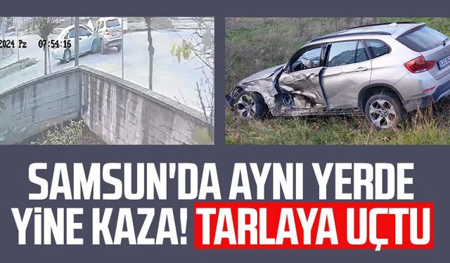 Samsun'da aynı yerde yine kaza! Tarlaya uçtu