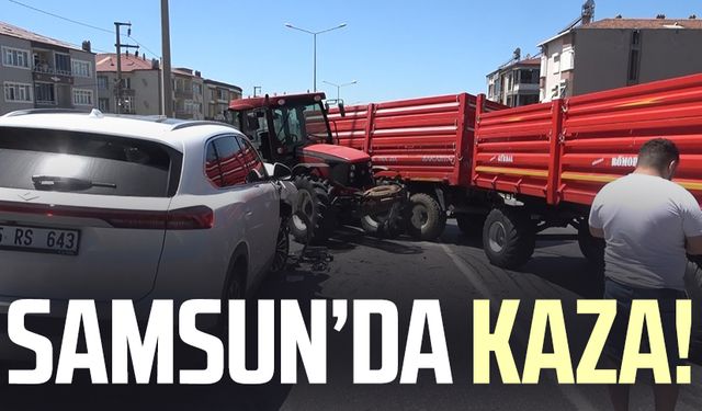 Samsun'da traktörle otomobil çarpıştı