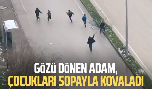 Gözü dönen adam, çocukları sopayla kovaladı