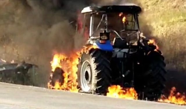 Samsun'da traktör alevlere teslim oldu!