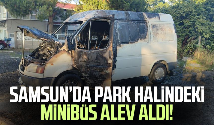 Samsun'da park halindeki minibüs alev aldı!