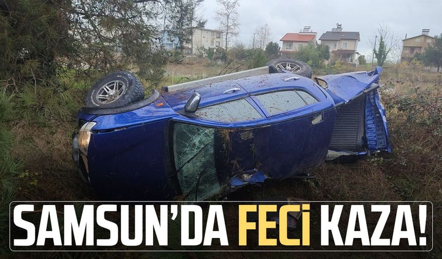 Samsun Terme'de feci kaza! Otomobil devrildi