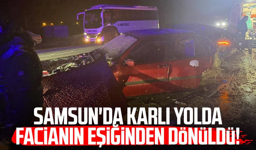 Samsun'da karlı yolda facianın eşiğinden dönüldü!
