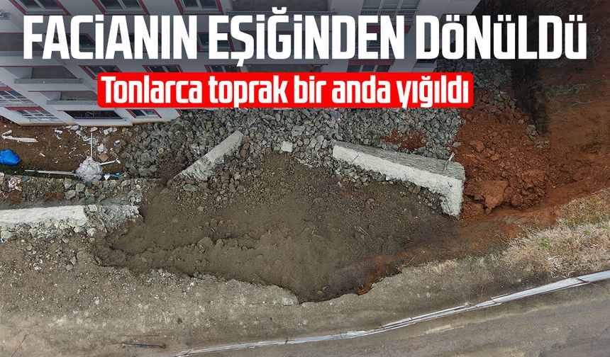 Trabzonda istinat duvarı çöktü! Evler molozla doldu