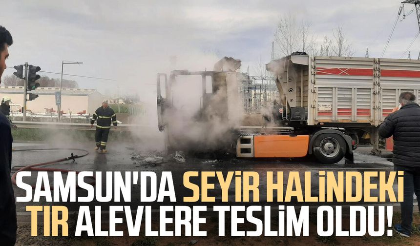 Samsun'da seyir halindeki tır alevlere teslim oldu!