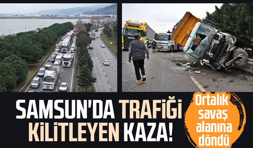 Samsun'da trafiği kilitleyen kaza! Ortalık savaş alanına döndü